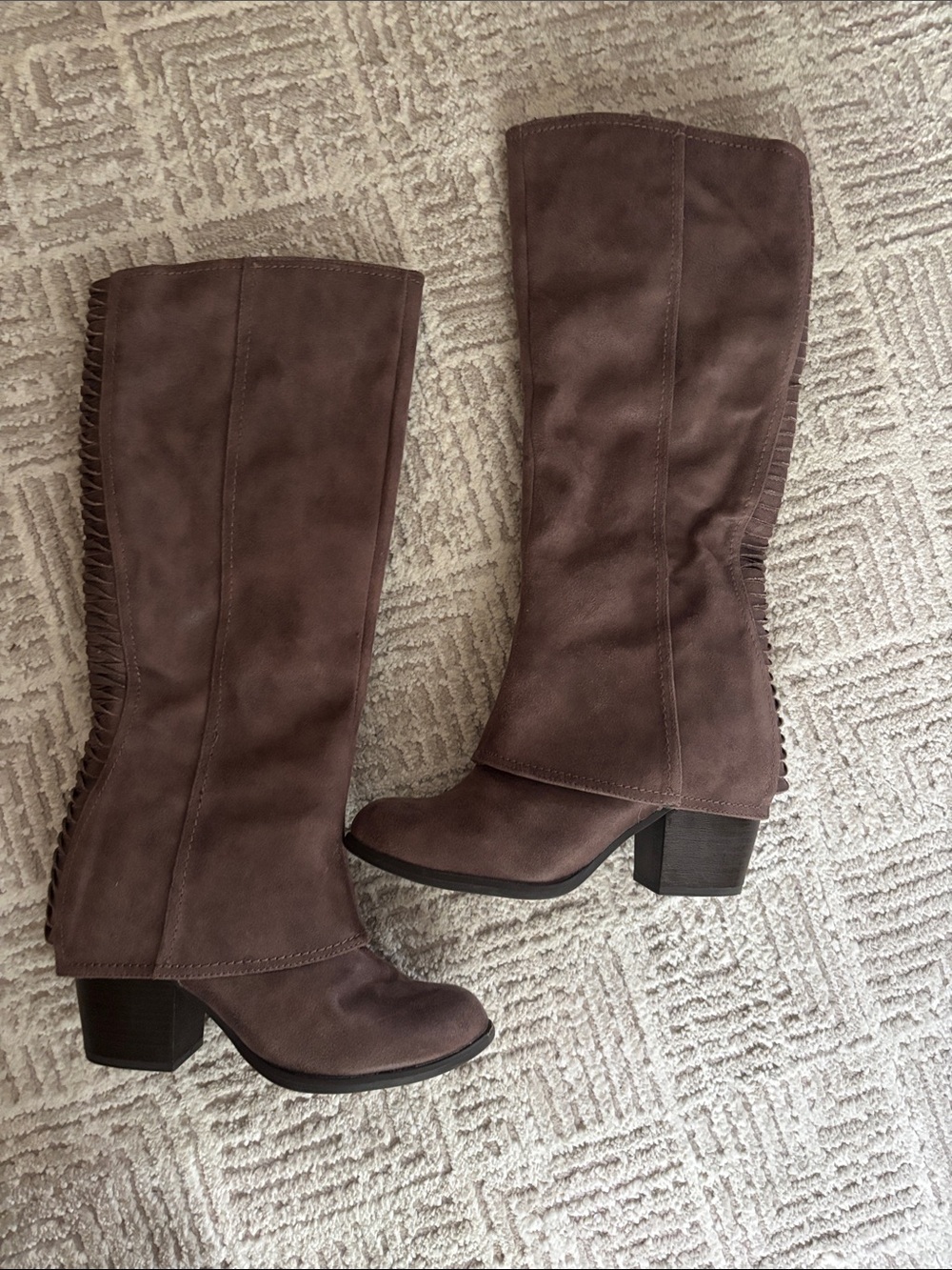 Fergalicious Taupe Suede Mid-Calf Heeled Boots